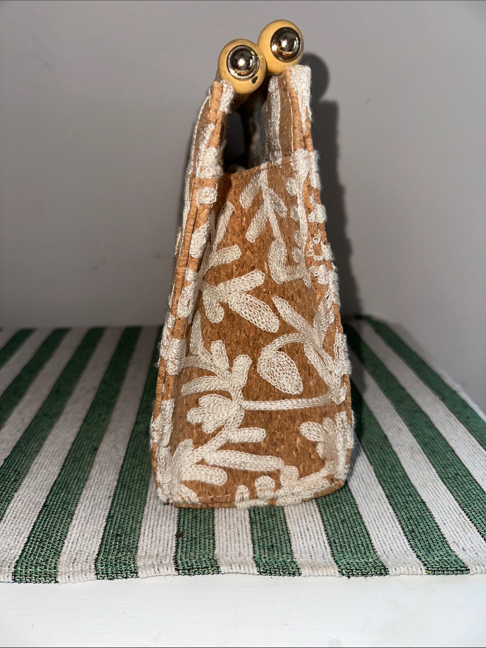 Haute Hippie Floral Cork Embroidered Beaded-Handle Clutch - Picture 5 of 11